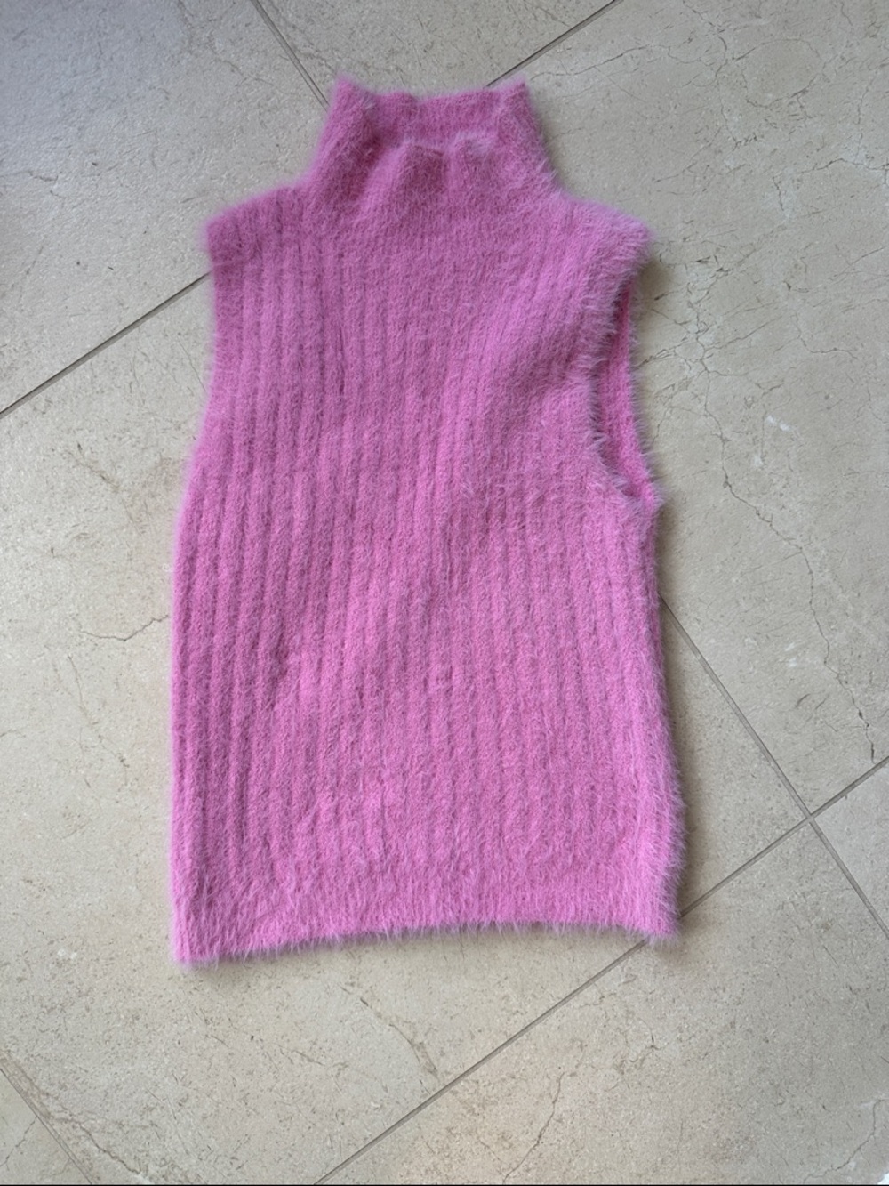 Altar'd State Bright Pink Fuzzy Sleeveless Turtleneck Vest